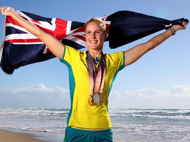 Bronte Campbell with her medals. Pics Adam Head