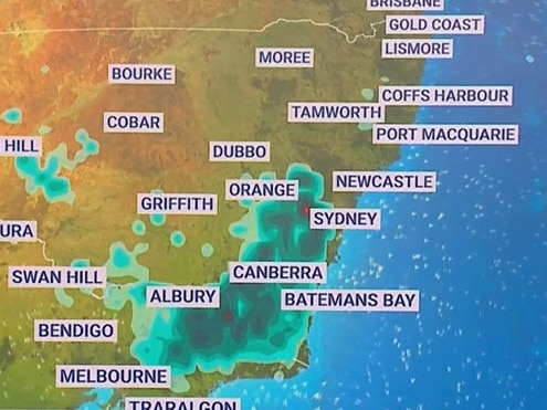 Rain could make its way to southern NSW and northern Victoria on Sunday. Picture: Sky News Weather