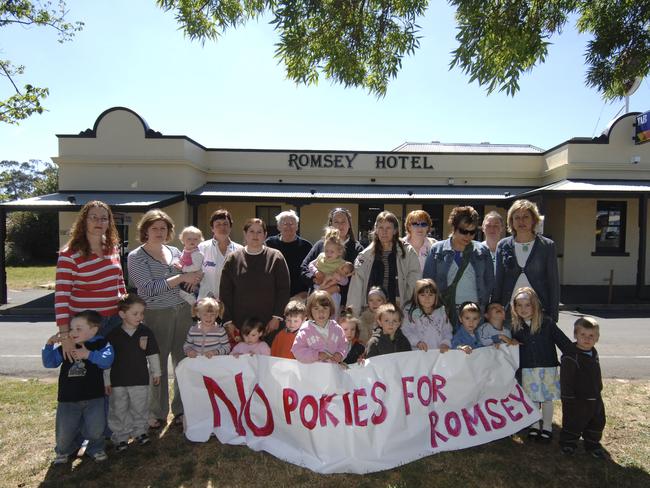 Romsey residents protest against poker machines in 2006. Picture: Bill McAuley
