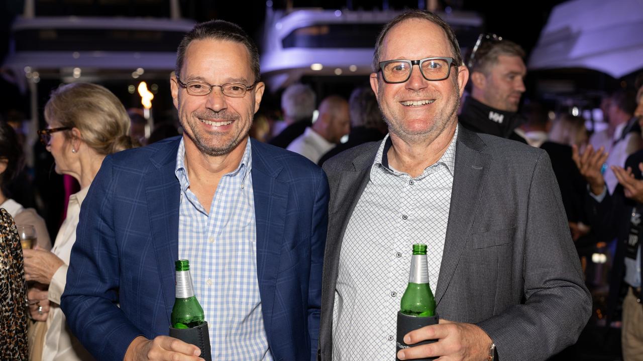 John Warren and Grant Warren for The Pulse at Maritimo Luxury Yachts global launch of the S75 and M75 at the Sanctuary Cove International Boat Show 2023. Picture: Celeste Humphrey