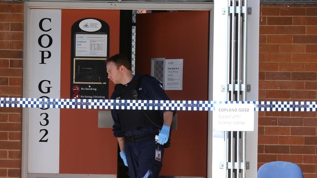 Police respond to the incident at Copeland  classroom at ANU in Canberra. Picture: Ray Strange