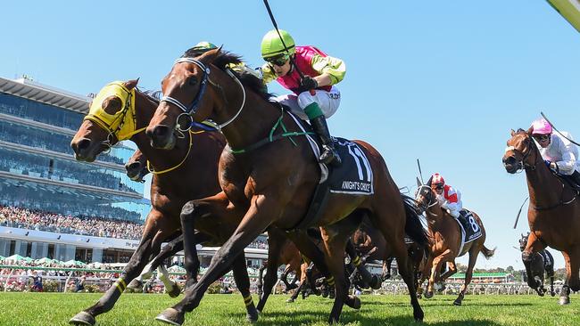 Knight’s Choice ridden by Robbie Dolan wins the 2024 Melbourne Cup. Picture: Getty Images