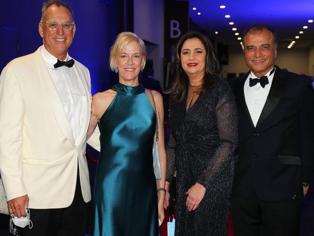 Former Olympians Mark and Tracy Stockwell pictured with Queensland Premier Annastacia Palaszczuk and her partner Reza Adib. Picture: David Clark