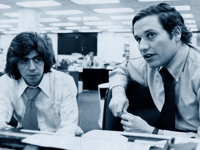 Journalists Carl Bernstein and Bob Woodward — whose reporting brought down President Richard Nixon — at The Washington Post in 1972.