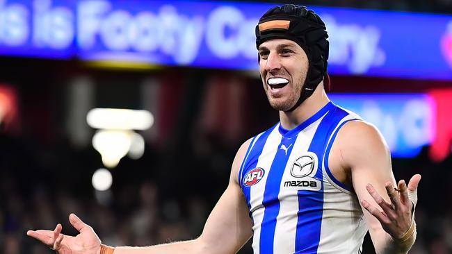 Tristan Xerri continued his impressive form and kicked two set shot goals in North Melbourne’s one-point loss to Collingwood last Sunday. Picture: Josh Chadwick / Getty Images