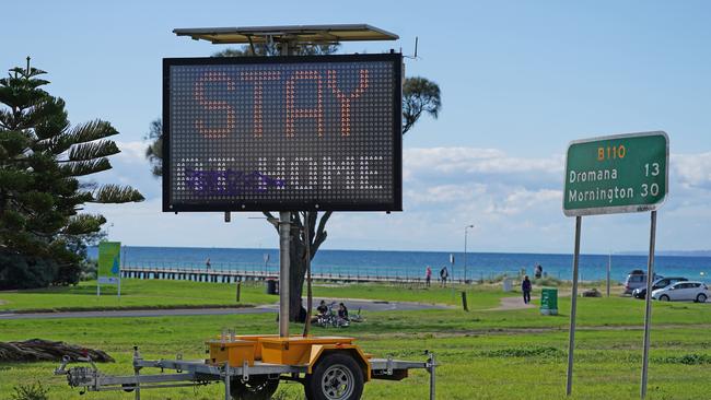 A sign is seen in Rye over the weekend. Picture: AAP Image/Scott Barbour