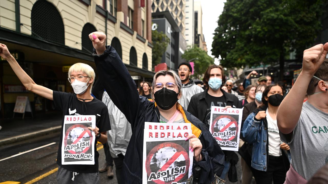 Protesters marched through the Brisbane CBD. Picture: NCA NewsWire / Dan Peled