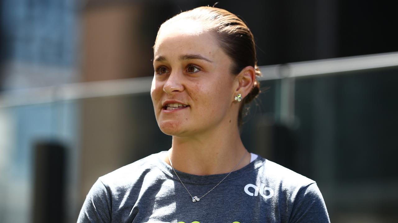 Ash Barty speaks to the media in Brisbane after her shock retirement from tennis. (Photo by Chris Hyde/Getty Images)