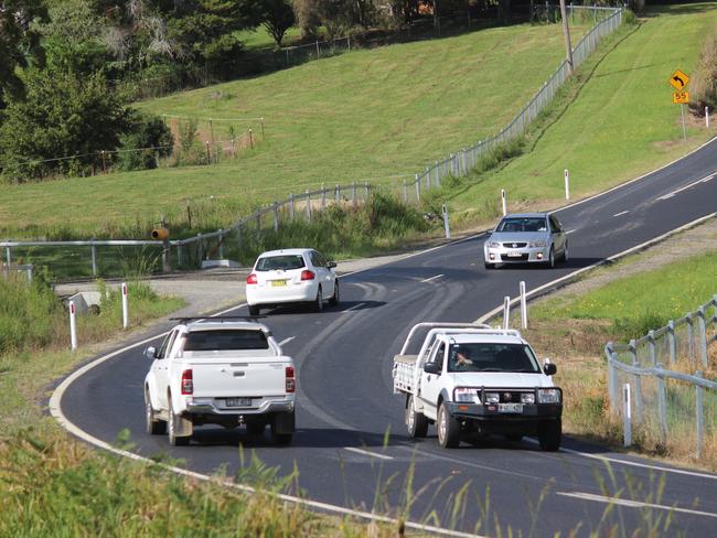 This stretch of Coramba Road approaching the Coffs Harbour Lawn Cemetery in Karangi has become notorious for single vehicle crashes in the wet. There have been at least six since September 2019.  Photo: Tim Jarrett