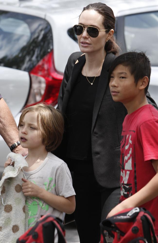 Angelina with sons Knox and Pax. Credit: Splash News Australia.