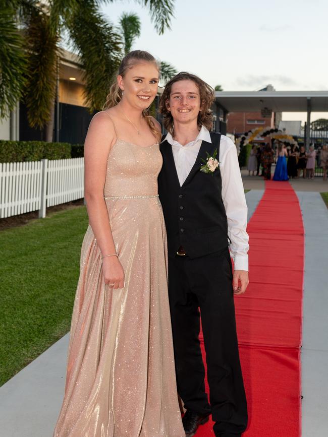 Hannah Powley and Ashley Carter at Mackay State High School formal 2022.Picture: Michaela Harlow