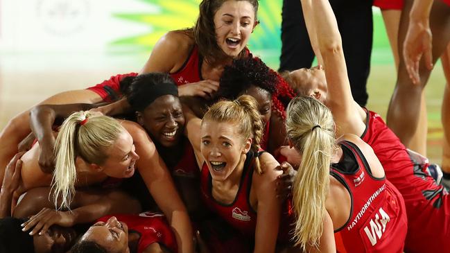 England celebrate victory.