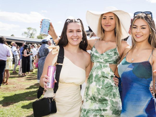 At the Clifton Races are (from left) Brooke Kindelan, Meriska van der Merwe and Mia Waddell, Saturday, October 28, 2023. Picture: Kevin Farmer