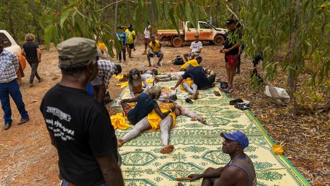 Yolngu men prepare to perform during the Garma Festival at Gulkula. Picture: Tamati Smith/ Getty Images