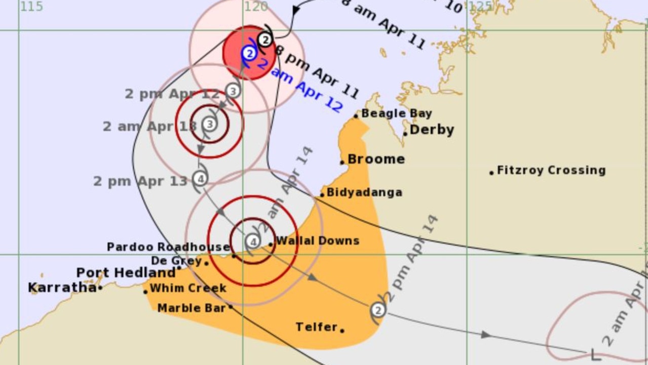 Cyclone Ilsa is expected to reach Western Australia by Thursday or Friday. Picture: Bureau of Meteorology