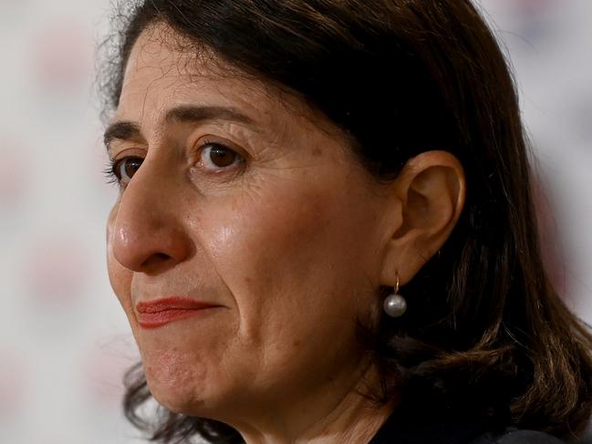 SYDNEY, AUSTRALIA - SEPTEMBER 09: NSW Premier Gladys Berejiklian speaks to the media during a COVID-19 press conference on September 9, 2021 in Sydney, Australia. NSW recorded 1,405 new locally acquired cases of COVID-19 and five deaths in the past 24 hours. Parts of regional NSW currently deemed low risk and which have seen zero COVID cases for at least 14 days will emerge from lockdown at 12:01am Saturday September 11. (Photo by Bianca De Marchi - Pool/Getty Images)