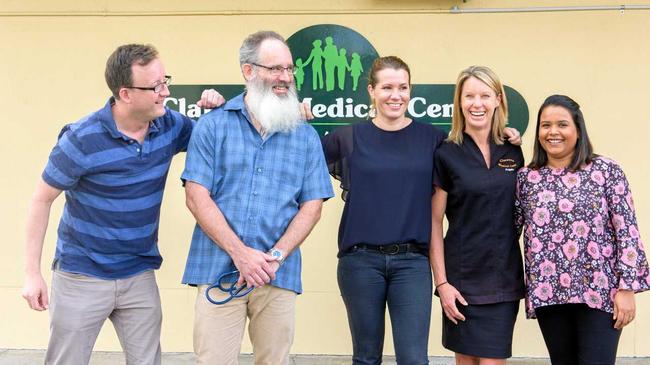 WHAT'S UP: Dr Simon Grewcock, Dr Eric Davey, Dr Maggie Simpson, practice manager Angela Bliss and Dr Kalpana Thakur - will soon be at the new Clarence Medical Centre in Yamba. Picture: Adam Hourigan Photography