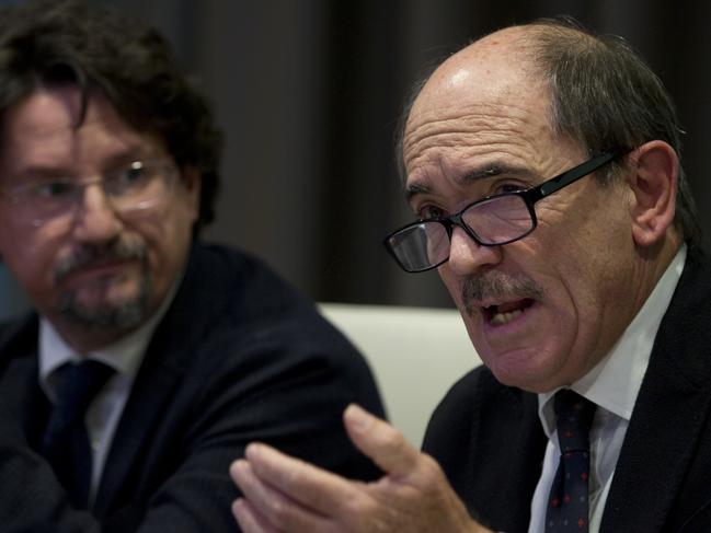 Federico Cafiero De Raho, Italy's Anti-Mafia and Anti-terrorism national prosecutor, right, and Giovanni Bombardieri, Italy's chief prosecutor of Reggio Calabria. Picture: AP