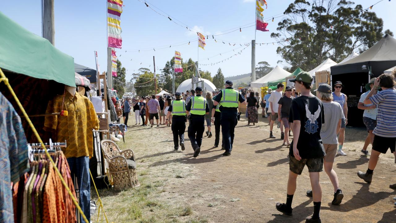 Police on patrol at the Marion Bay Falls Festival. Picture: Patrick Gee