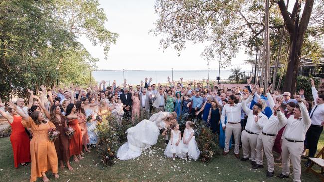 Jocelyn Ellero and Haydn Brown celebrate their wedding at Pee Wee's in Darwin with ninety interstate and ten local guests. Picture: George Fragopoulos