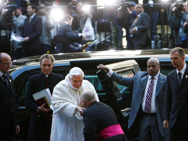 Pope Benedict is greeted as he arrives at St Patrick's Cathedral in New York in 2008.