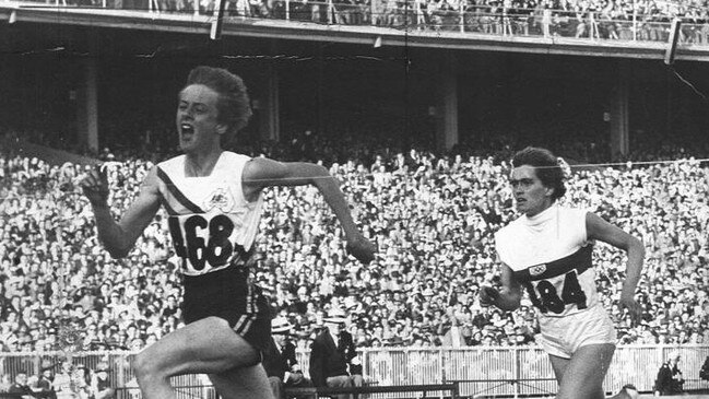 04/07/1995 SPORT: 1956 Olympic Games. Melbourne Olympics. Betty Cuthbert winning the 200m from Christa Stubnick.