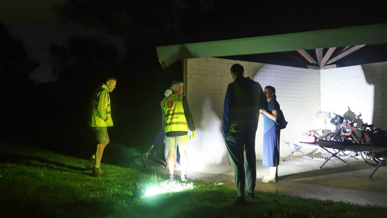 Nathan Templeton (centre) with other Salvos volunteers. Picture: Bradley Ogle.