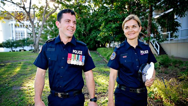 Constable Zach Rolfe, (left) with his former colleague, Senior Constable 1st Class Kristina Jamieson, with whom he saved two tourists from drowning.