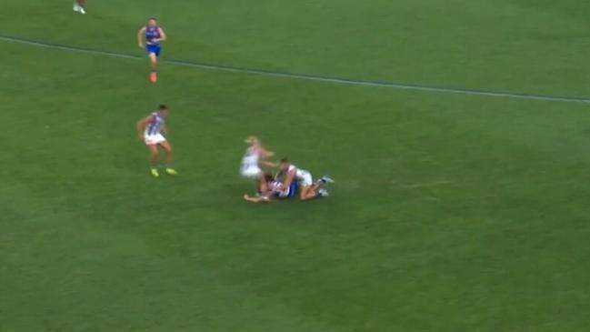 Cleary slams into Archer's knee and is KO'd. Credit: Fox Footy