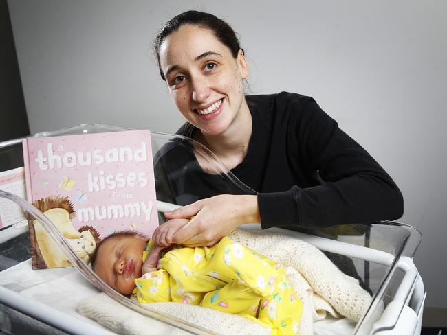 Ashley Blakesley, of Sandy Bay, with 4-day-old daughter Madeline at the Hobart Private hospital. Picture: Zak Simmonds