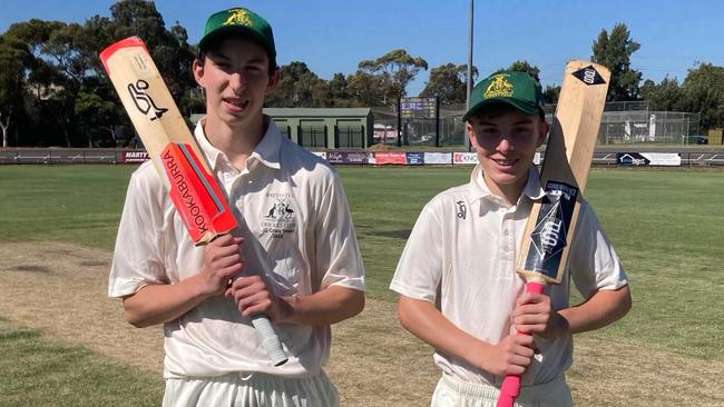 Twin tons: Bayswater batsmen Rex Sacristani and Ronan Culloty after their centuries in the VSDCA John Craig Shield.