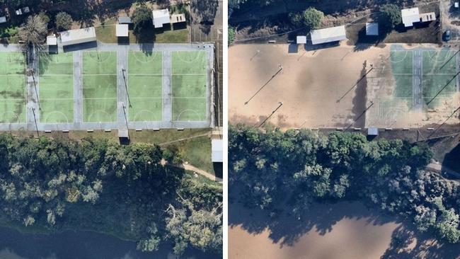 After the 2022 floodwaters receded, the Gympie netball courts were under a layer of mud about 5cm thick.