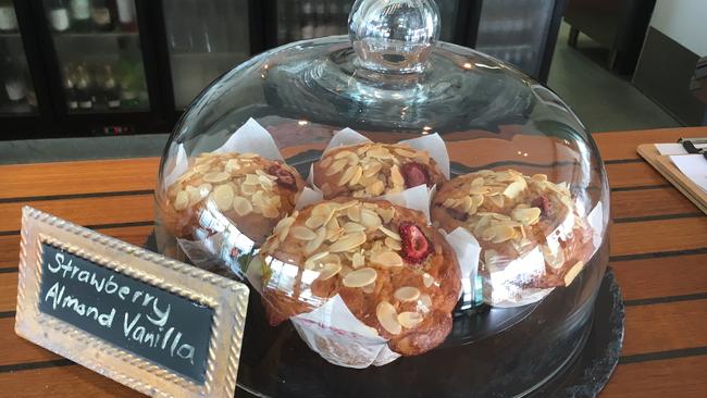 Strawberry almond vanilla muffins at Quarterdeck.