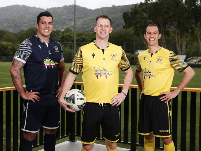 Edge Hill United Tigers trio Crios O'Hare, Kev Ward and Ari Isman are ready for the FFA Cup. Picture: Brendan Radke