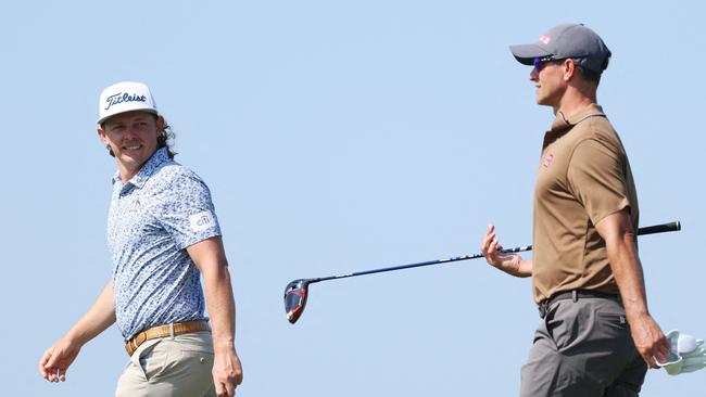 Cameron Smith with fellow Aussie Adam Scott at The Los Angeles Country Club. Picture: Andrew Redington/Getty Images/AFP