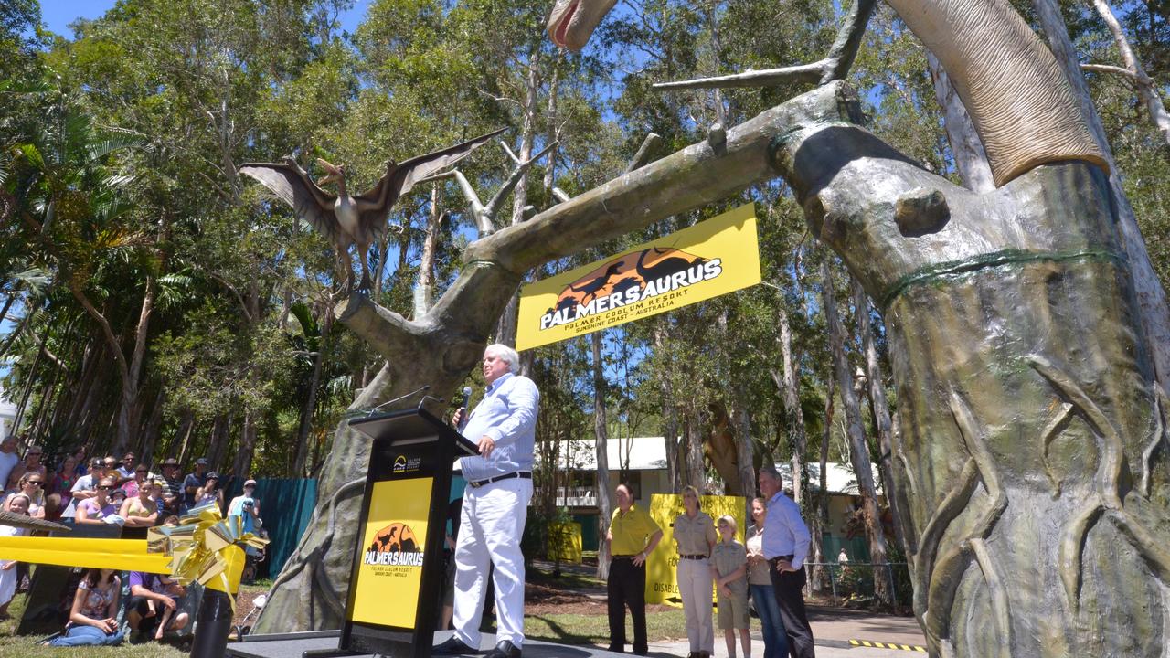 Terri, Bindi and Robert Irwin with Clive Palmer at Palmer Coolum Resort for the opening of Palmersaurus. Photo: John McCutcheon / Sunshine Coast Daily