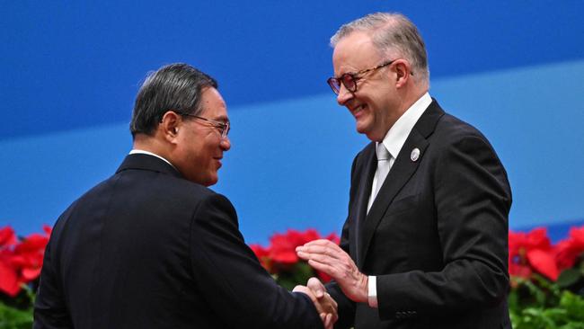 Prime Minister Anthony Albanese met with Chinese Premier Li Qiang in Shanghai on Sunday. Picture: Hector Retamal / AFP