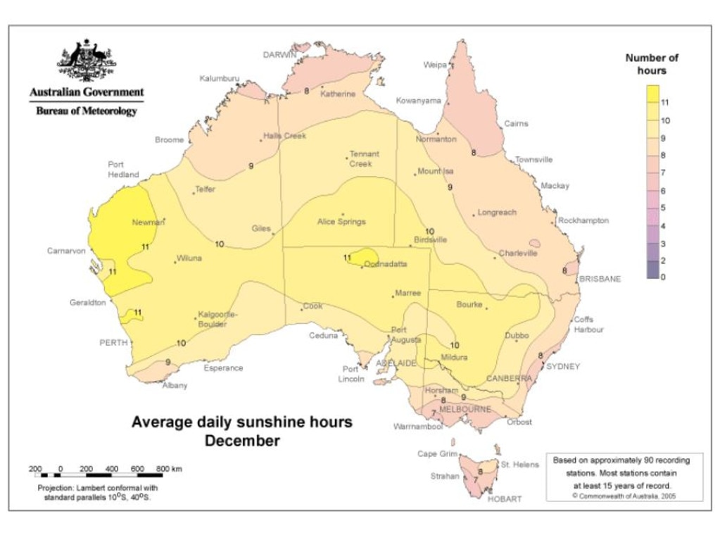 Perth is undoubtedly the champion when it comes to sunshine. Picture: Bureau of Meteorology