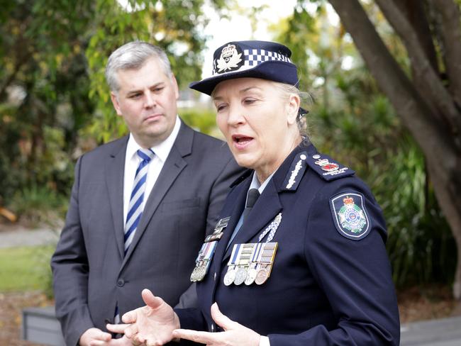 Police Commissioner Katarina Carroll with Police Minister Mark Ryan. Picture: Steve Pohlner.