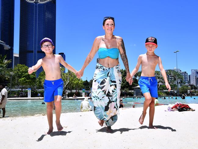 Brock, Natalie and Ronan Sinclair are visiting the Sunshine state from Sydney.0404146686Thursday December 26, 2024. Picture, John Gass