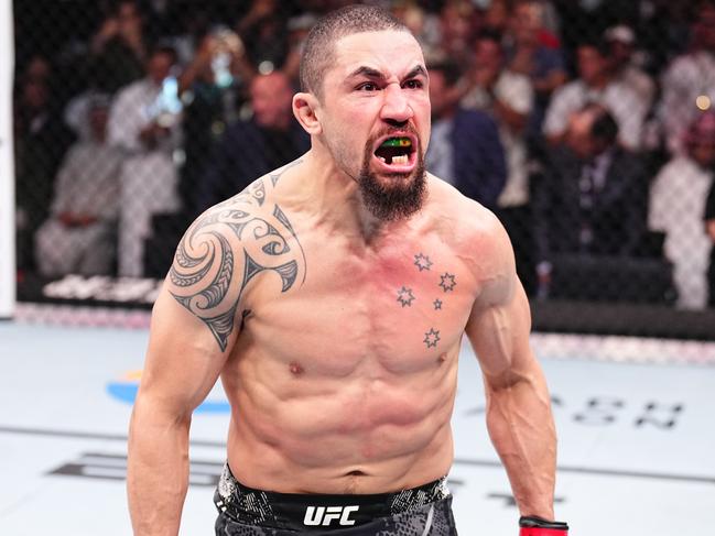 RIYADH, SAUDI ARABIA - JUNE 22: Robert Whittaker of New Zealand reacts after his victory against Ikram Aliskerov of Russia in a middleweight fight during the UFC Fight Night event at Kingdom Arena on June 22, 2024 in Riyadh, Saudi Arabia. (Photo by Chris Unger/Zuffa LLC via Getty Images)