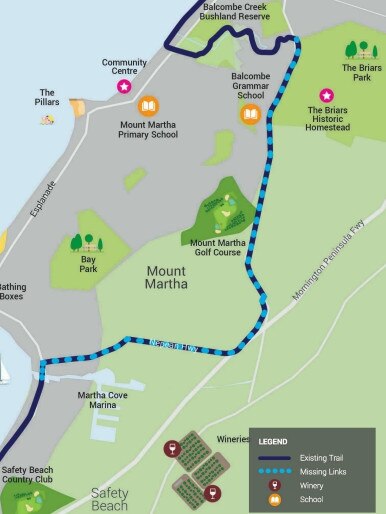 Peninsula Trail missing links Mount Martha to Safety Beach.png