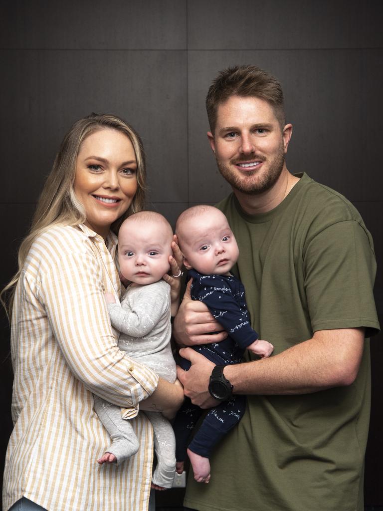 The couple with their twins, Levi and Tate. Picture: NewsWire/Monique Harmer