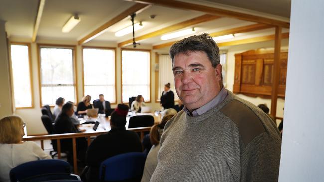 Sorell Mayor Kerry Vincent in the public gallery during the meeting of the previous Tasman Council which rejected amalgamation. Picture: SAM ROSEWARNE