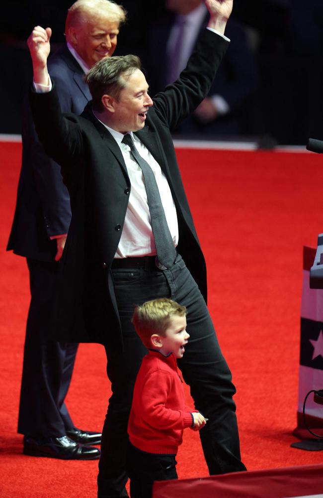 Elon Musk and his son X steal the show at Donald Trump'’s victory rally at the Capital One Arena Washington, DC. Picture: Getty Images via AFP