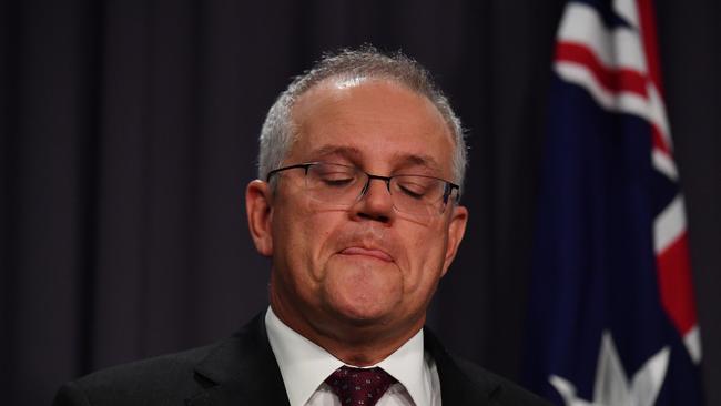 Prime Minister Scott Morrison during his press conference this morning. Picture: Sam Mooy/Getty Images