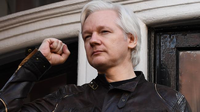 Wikileaks founder Julian Assange addresses the media from the Ecuadorean Embassy. Picture: AFP