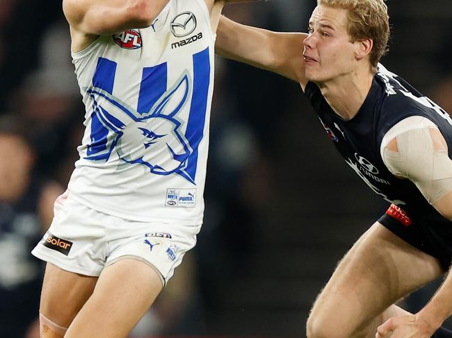 Nothing strikes fear into the opposition like a cartoon kangaroo. Photo by Michael Willson/AFL Photos via Getty Images