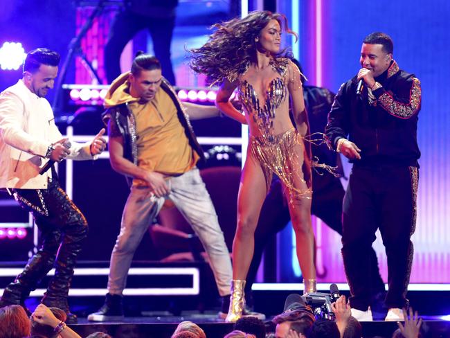 Luis Fonsi and Daddy Yankee perform their hit song “Despacito” at the 60th Annual GRAMMY Awards at Madison Square Garden on January 28, 2018 in New York City. Picture: AP