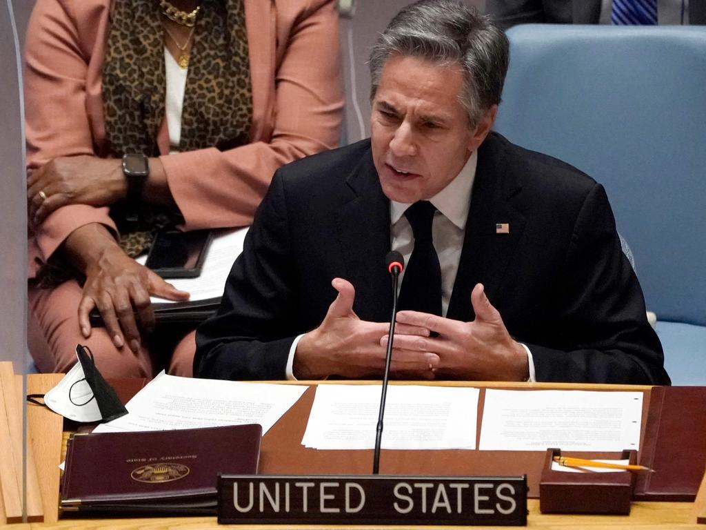 Antony Blinken speaks at a UN Security Council meeting on February 17, 2022. Picture: Timothy A. Clary/AFP